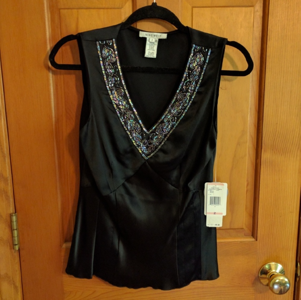 Beautiful Nine West black beaded silk top